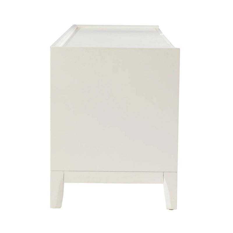 Mueble de TV moderno blanco con cajones y armarios, apto para televisores de hasta 55"