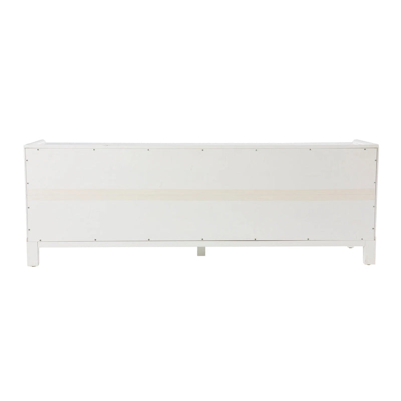 Mueble de TV moderno blanco con cajones y armarios, apto para televisores de hasta 55"