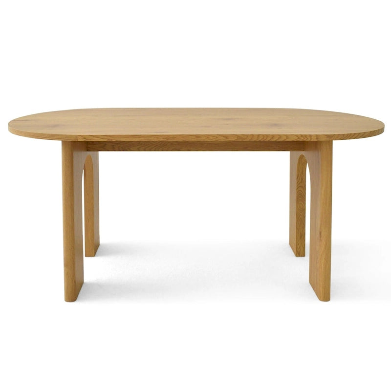 Mesa de comedor de pedestal ovalada de roble, base calada, con capacidad para 4 a 6 personas