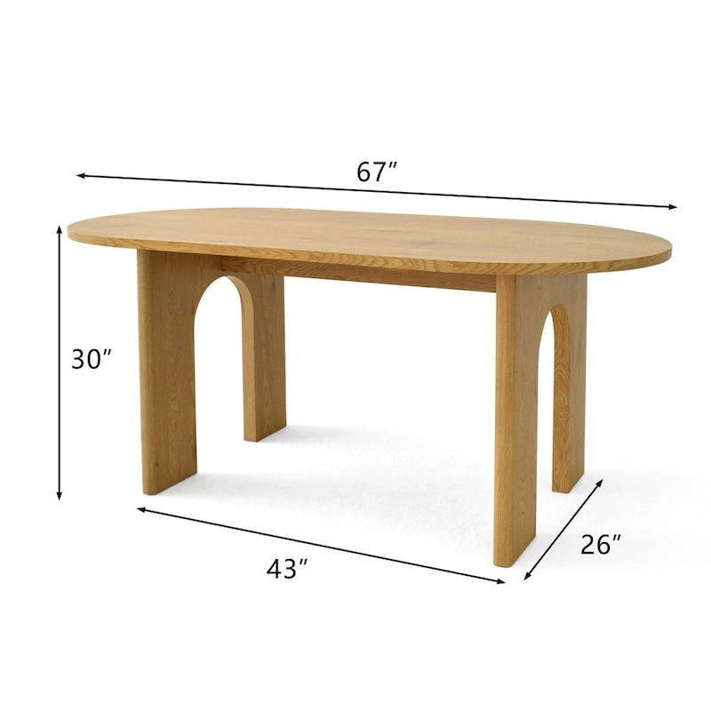 Mesa de comedor de pedestal ovalada de roble, base calada, con capacidad para 4 a 6 personas