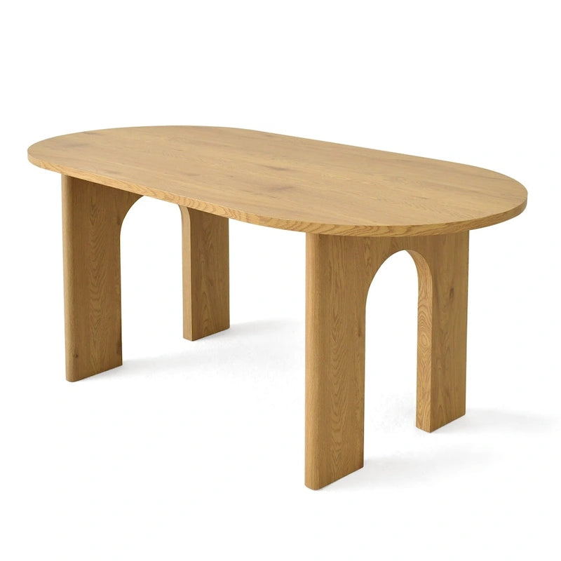 Mesa de comedor de pedestal ovalada de roble, base calada, con capacidad para 4 a 6 personas