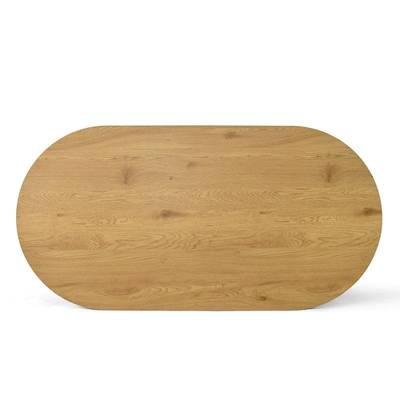 Mesa de comedor de pedestal ovalada de roble, base calada, con capacidad para 4 a 6 personas