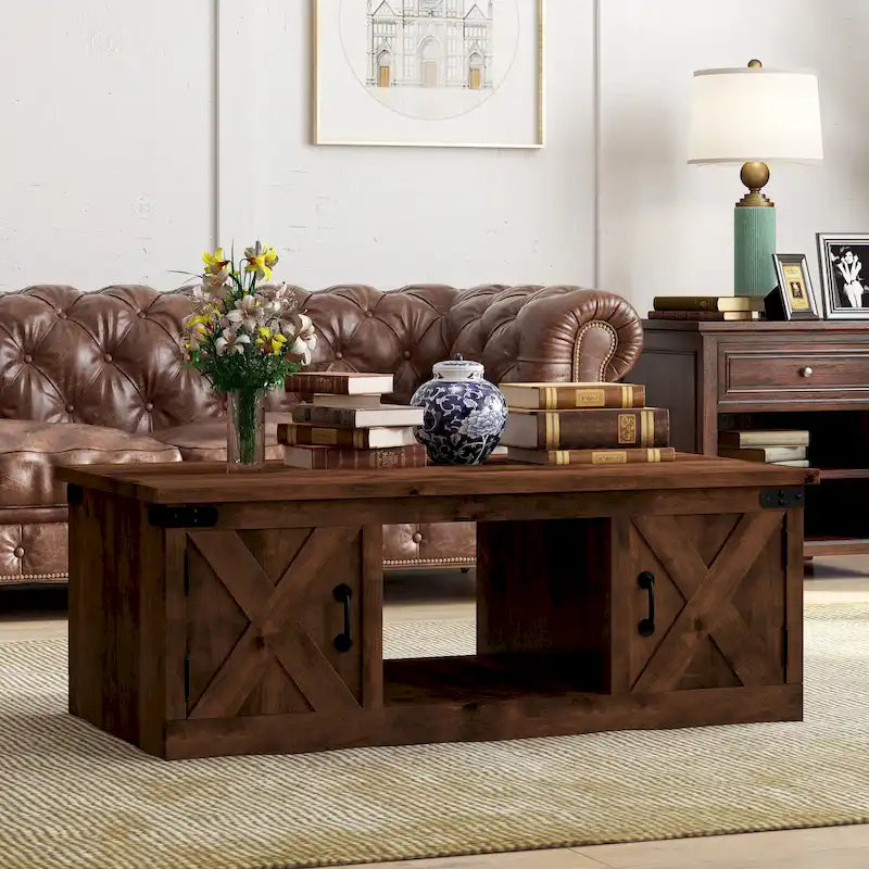 Mesa de centro de granja Aged Whiskey, superficie de madera, 48" de ancho
