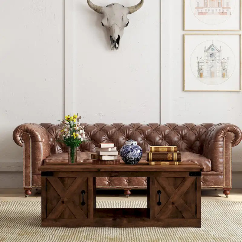 Mesa de centro de granja Aged Whiskey, superficie de madera, 48" de ancho