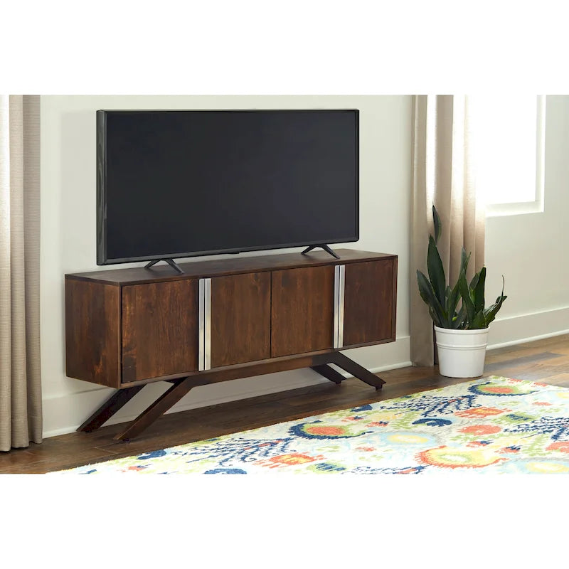 Mueble de TV de Nogal, Estilo Moderno de Mediados de Siglo, Para TV de hasta 65"