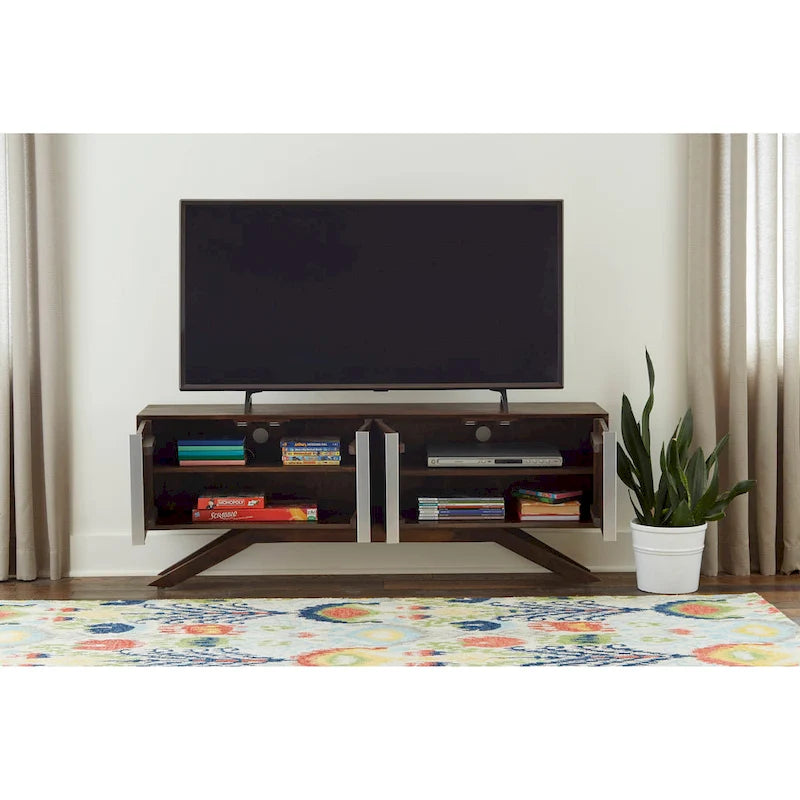 Mueble de TV de Nogal, Estilo Moderno de Mediados de Siglo, Para TV de hasta 65"