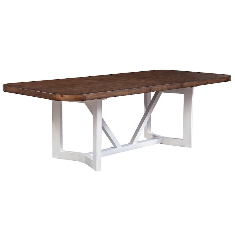 Mesa de comedor de madera de dos tonos (marrón y blanco), para 6-8 personas