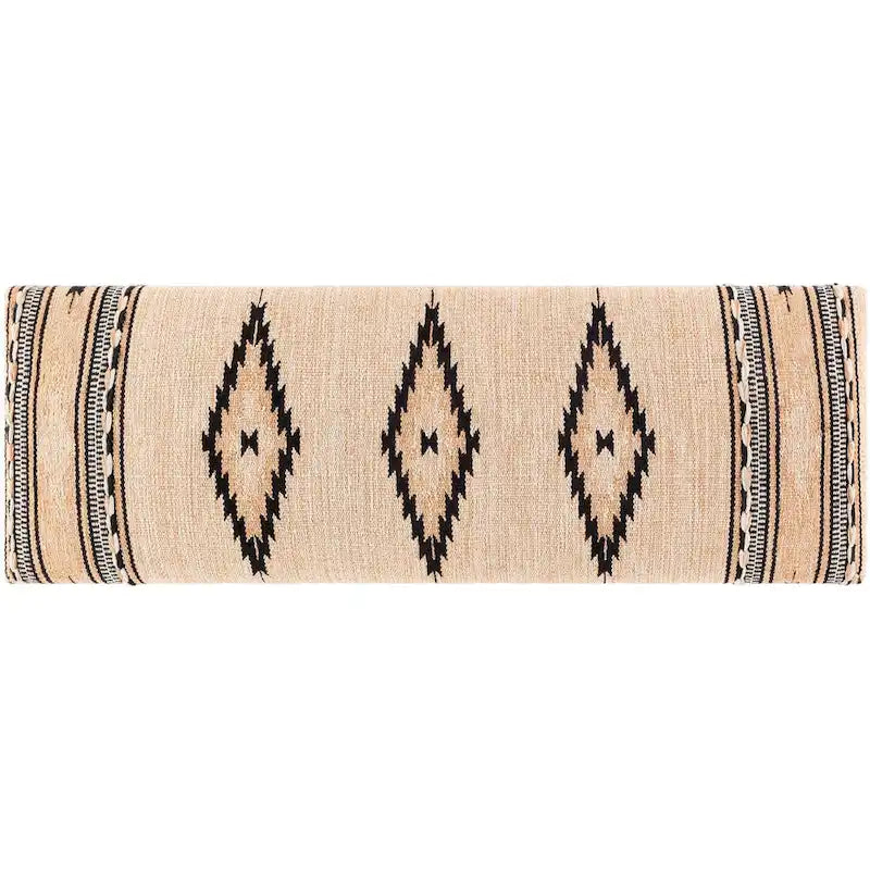 Banco tapizado estilo suroeste en crema y azul oscuro, asientos para 1-2 personas