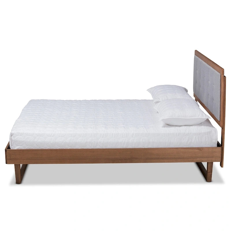 Cama de Plataforma Gris Claro y Nogal, Estilo Moderno, Matrimonial/Queen/King (para 1–2 personas)