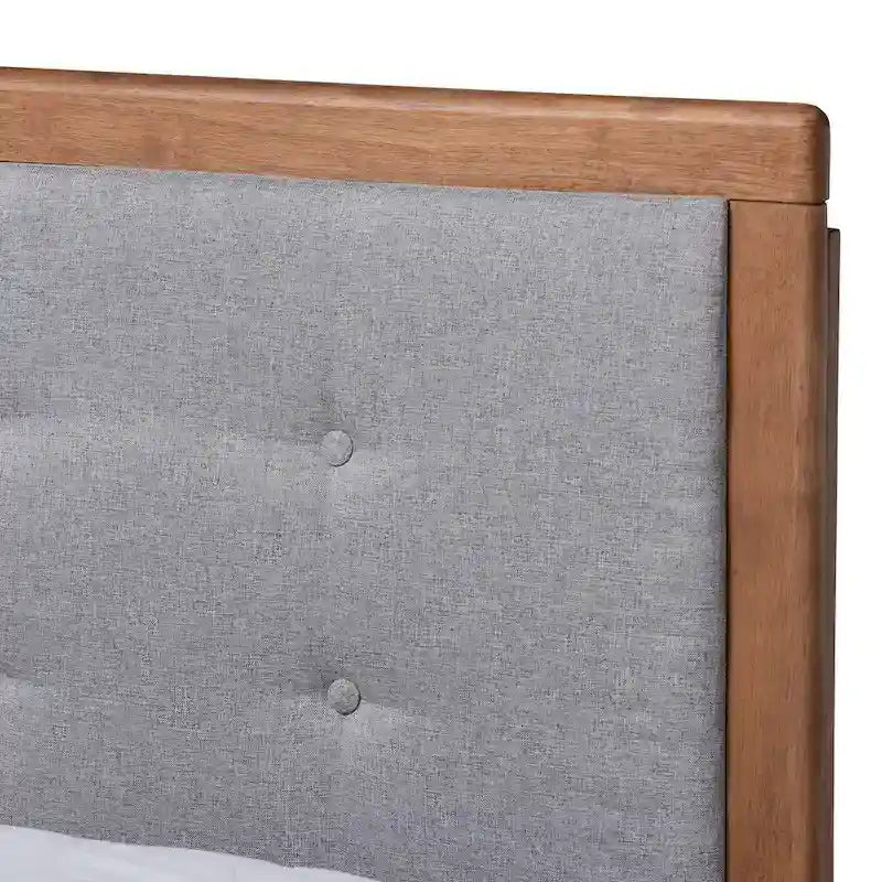 Cama de Plataforma Gris Claro y Nogal, Estilo Moderno, Matrimonial/Queen/King (para 1–2 personas)