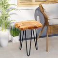 Mesa auxiliar de madera natural con patas de horquilla negras