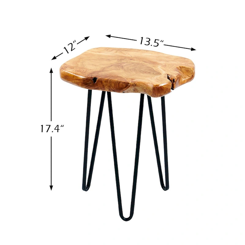 Mesa auxiliar de madera natural con patas de horquilla negras
