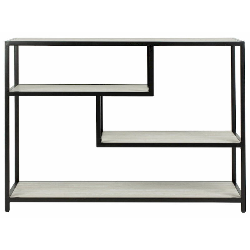 Mesa Consola Geométrica, Nogal/Negro/Beige, 42" An. – Requiere Montaje por 1 Persona