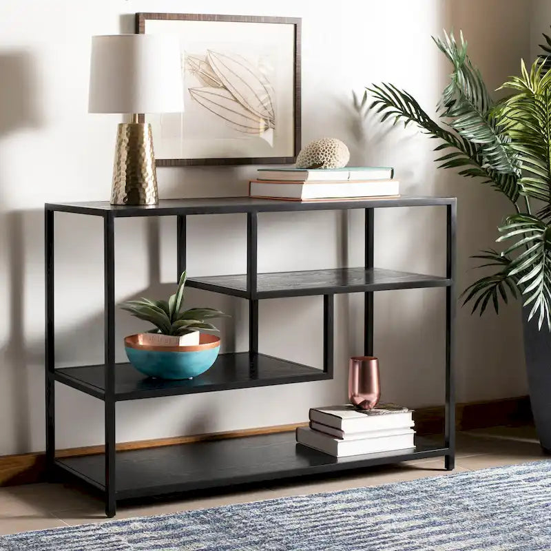 Mesa Consola Geométrica, Nogal/Negro/Beige, 42" An. – Requiere Montaje por 1 Persona