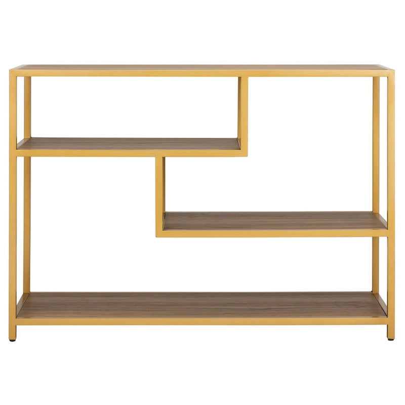 Mesa Consola Geométrica, Nogal/Negro/Beige, 42" An. – Requiere Montaje por 1 Persona