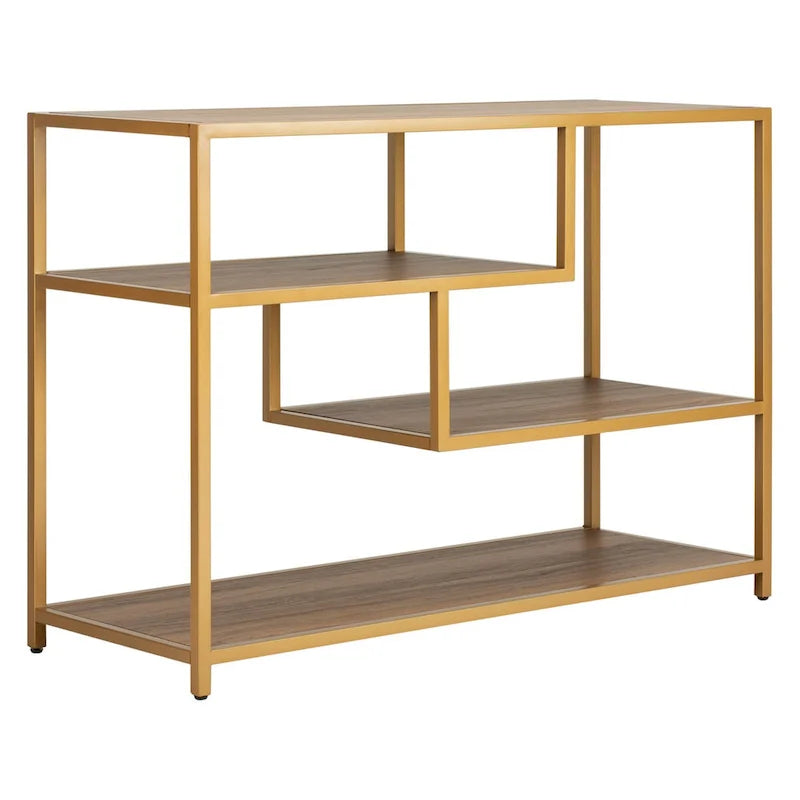 Mesa Consola Geométrica, Nogal/Negro/Beige, 42" An. – Requiere Montaje por 1 Persona