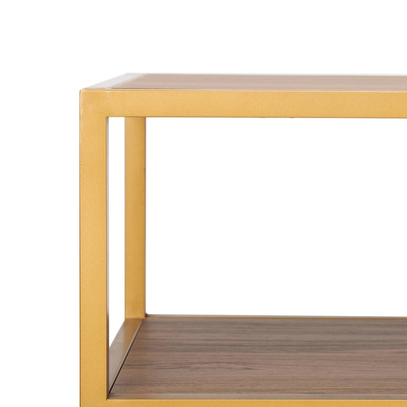 Mesa Consola Geométrica, Nogal/Negro/Beige, 42" An. – Requiere Montaje por 1 Persona