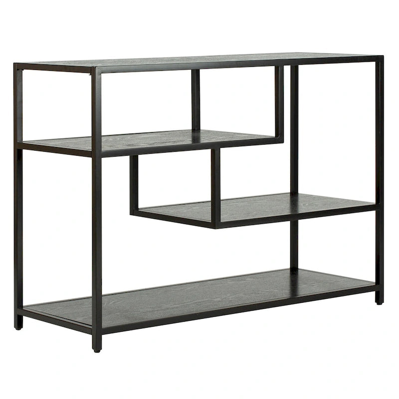 Mesa Consola Geométrica, Nogal/Negro/Beige, 42" An. – Requiere Montaje por 1 Persona