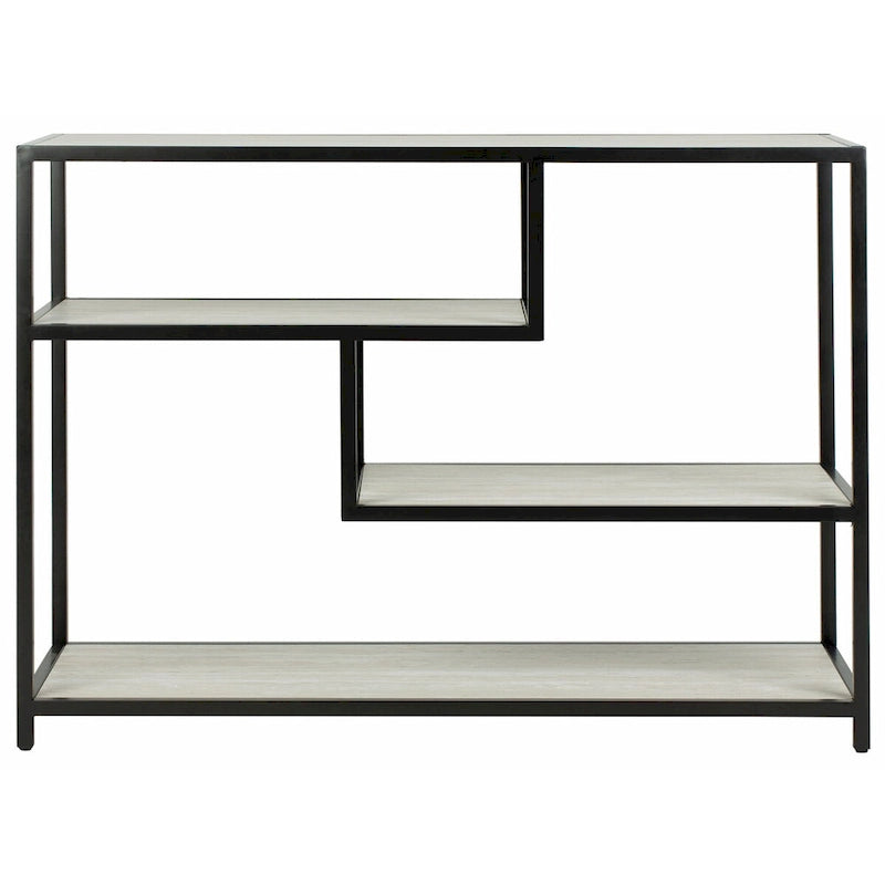 Mesa Consola Geométrica, Nogal/Negro/Beige, 42" An. – Requiere Montaje por 1 Persona