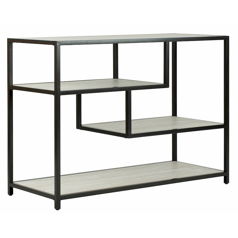 Mesa Consola Geométrica, Nogal/Negro/Beige, 42" An. – Requiere Montaje por 1 Persona