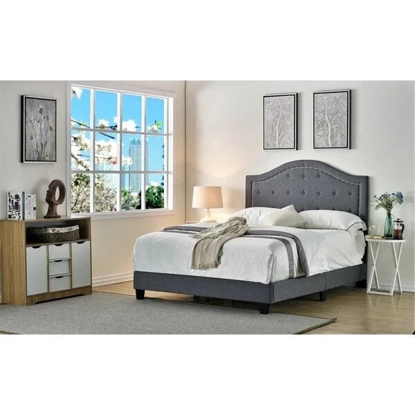 Cama panel tapizada en beige/gris, capitoné, 1 persona
