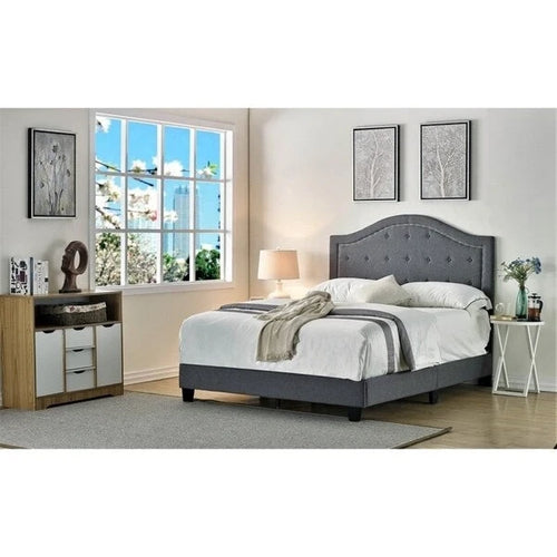 Cama panel tapizada en beige/gris, capitoné, 1 persona