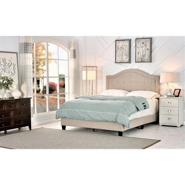 Cama panel tapizada en beige/gris, capitoné, 1 persona