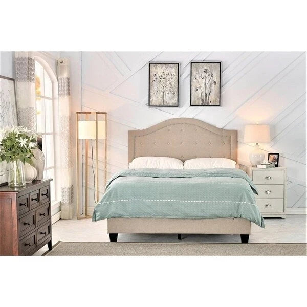 Cama panel tapizada en beige/gris, capitoné, 1 persona