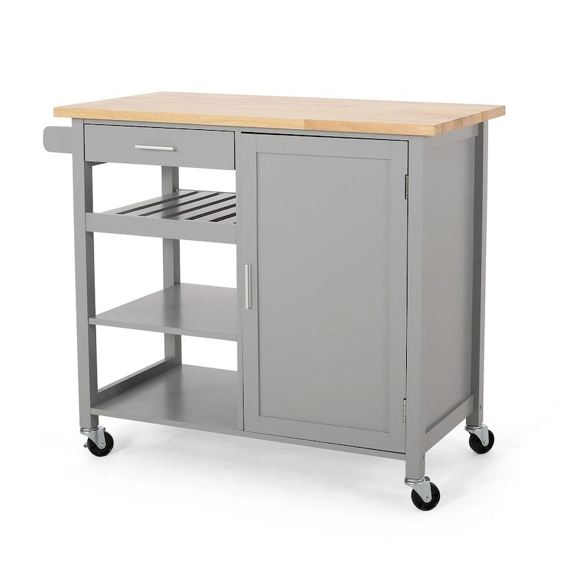 Carro de cocina moderno con ruedas, cajón y armario, negro/gris/blanco