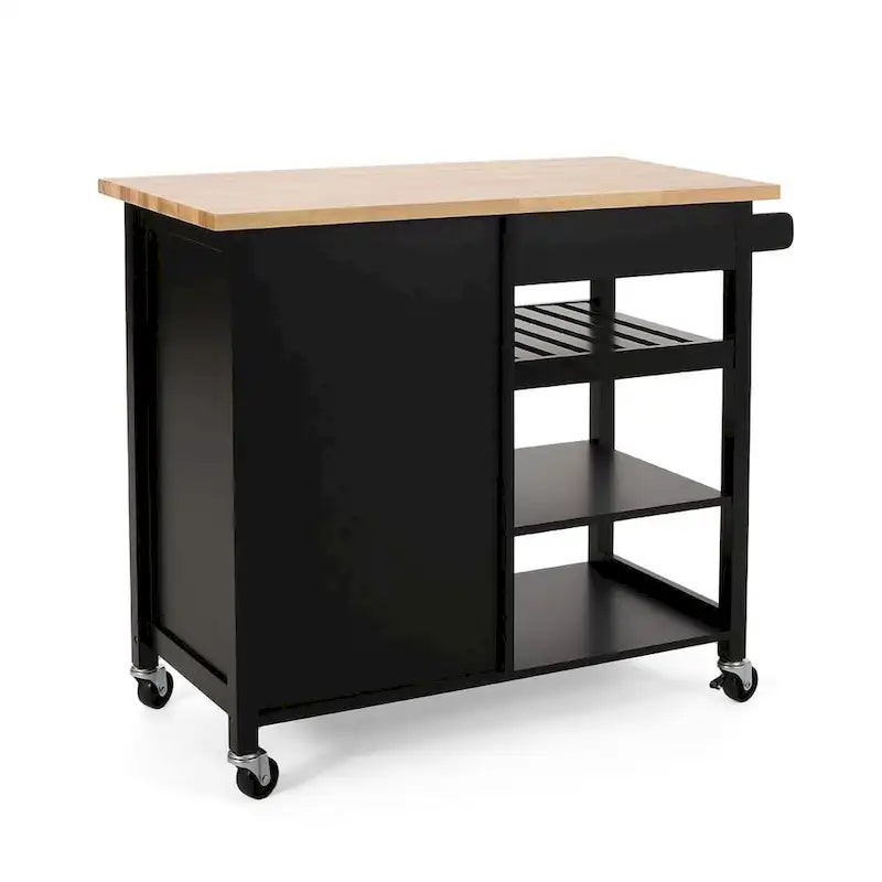 Carro de cocina moderno con ruedas, cajón y armario, negro/gris/blanco