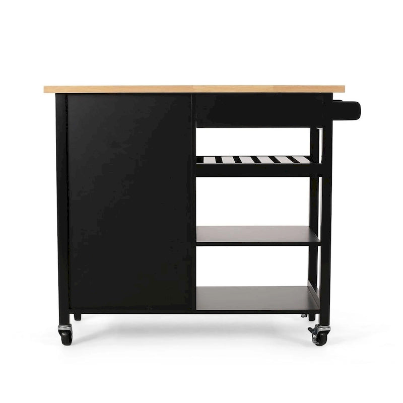 Carro de cocina moderno con ruedas, cajón y armario, negro/gris/blanco