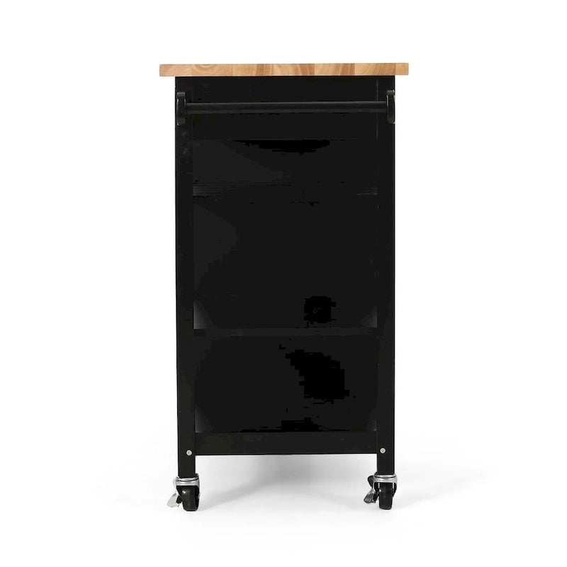 Carro de cocina moderno con ruedas, cajón y armario, negro/gris/blanco