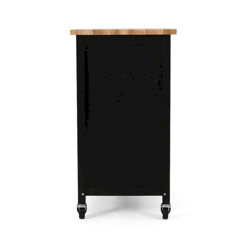 Carro de cocina moderno con ruedas, cajón y armario, negro/gris/blanco