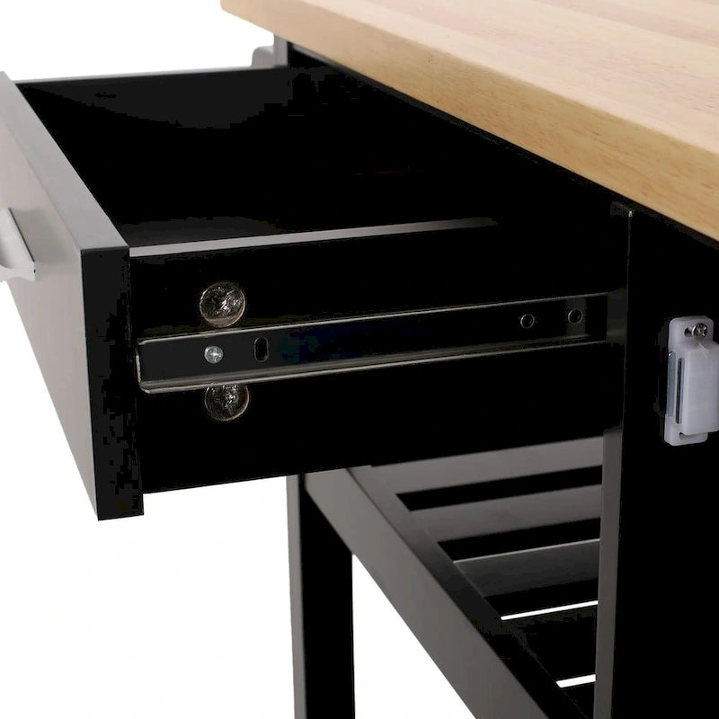 Carro de cocina moderno con ruedas, cajón y armario, negro/gris/blanco