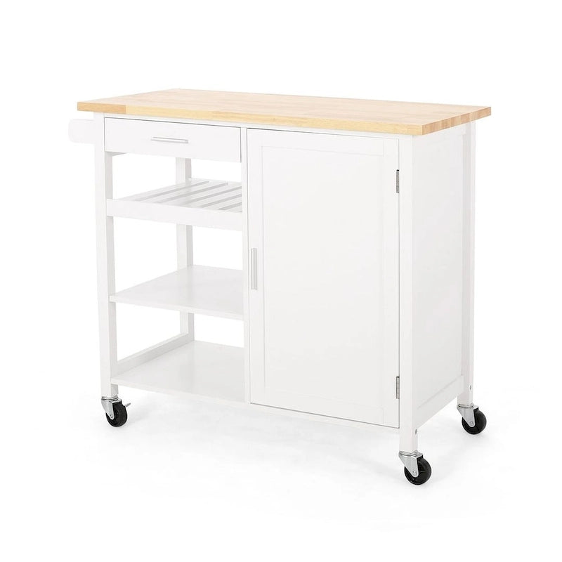 Carro de cocina moderno con ruedas, cajón y armario, negro/gris/blanco
