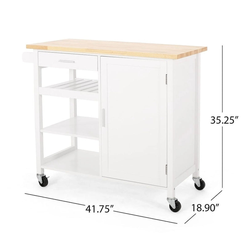 Carro de cocina moderno con ruedas, cajón y armario, negro/gris/blanco