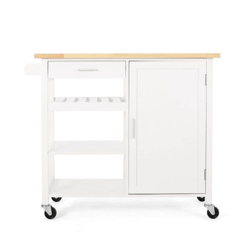 Carro de cocina moderno con ruedas, cajón y armario, negro/gris/blanco
