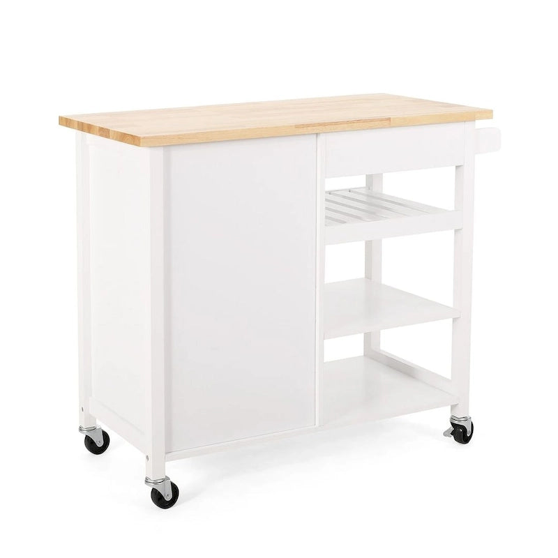 Carro de cocina moderno con ruedas, cajón y armario, negro/gris/blanco