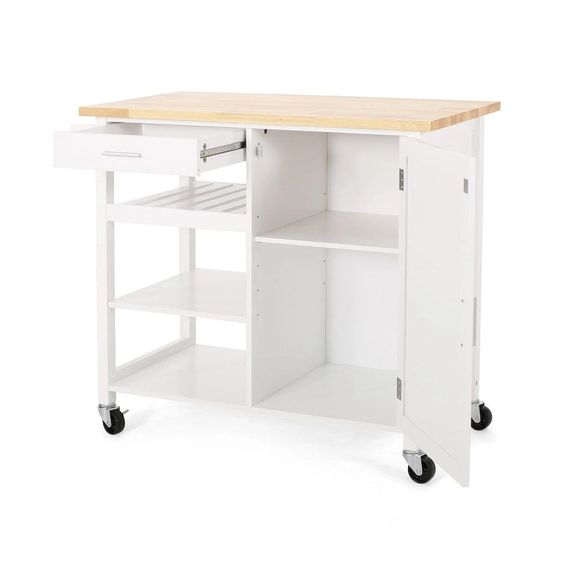Carro de cocina moderno con ruedas, cajón y armario, negro/gris/blanco