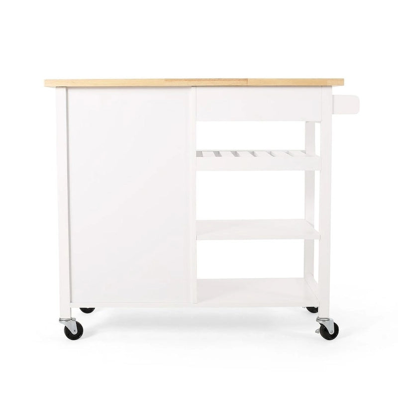 Carro de cocina moderno con ruedas, cajón y armario, negro/gris/blanco