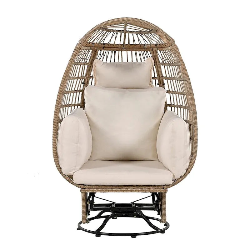 Sillón Huevo de Ratán Beige Natural / Gris – Giratorio y Balancín, Asiento Individual