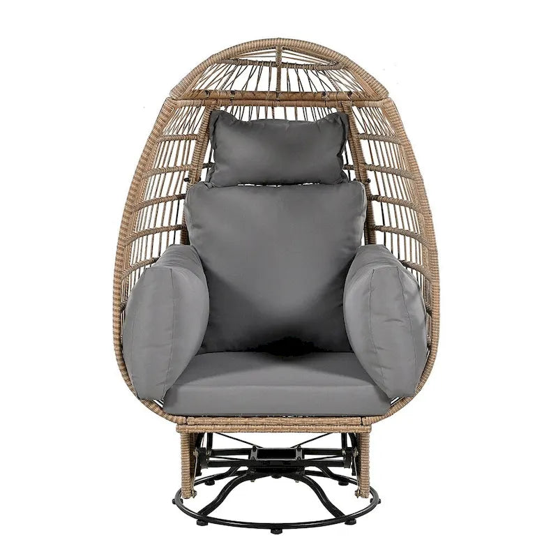Sillón Huevo de Ratán Beige Natural / Gris – Giratorio y Balancín, Asiento Individual