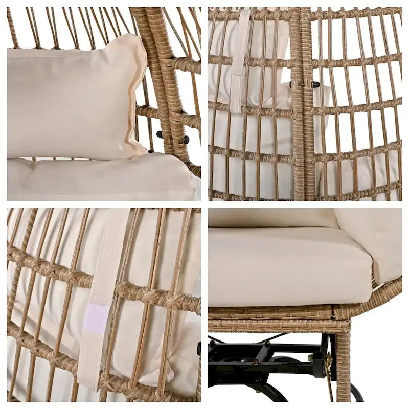 Sillón Huevo de Ratán Beige Natural / Gris – Giratorio y Balancín, Asiento Individual