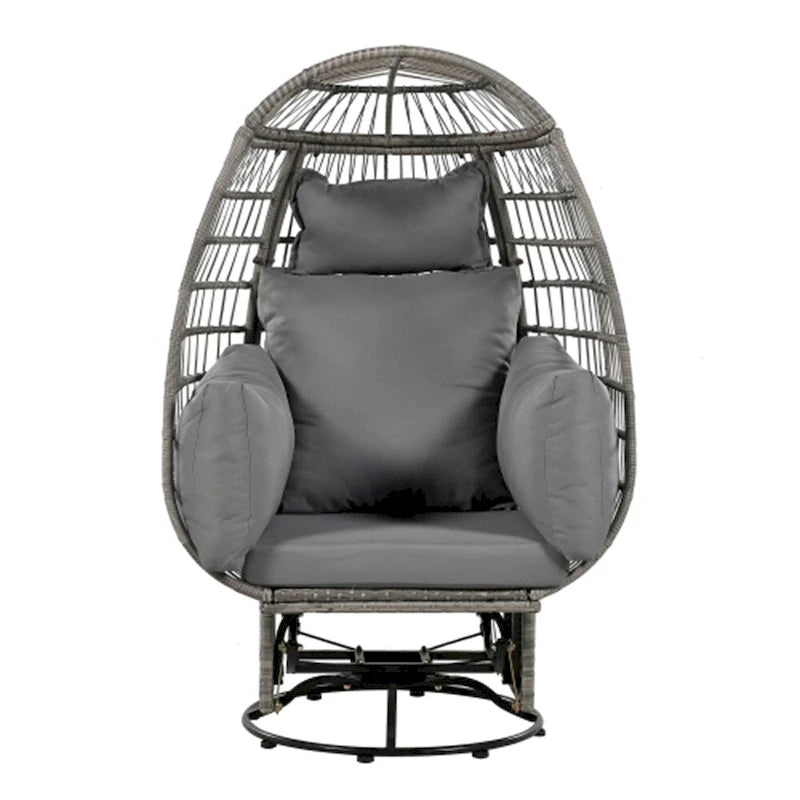 Sillón Huevo de Ratán Beige Natural / Gris – Giratorio y Balancín, Asiento Individual