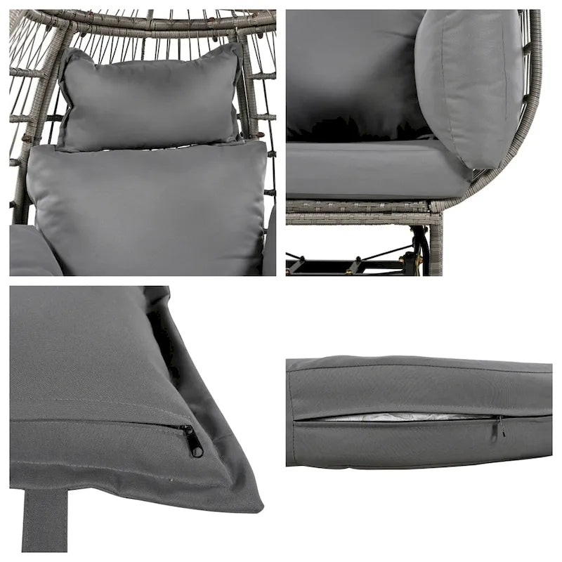 Sillón Huevo de Ratán Beige Natural / Gris – Giratorio y Balancín, Asiento Individual