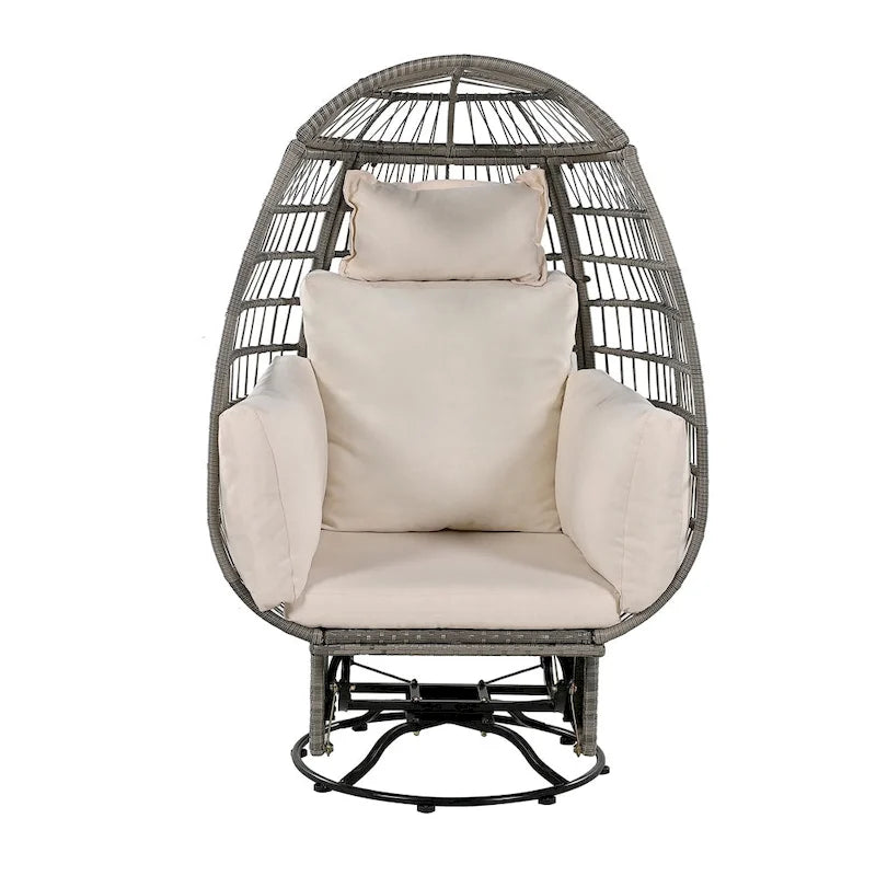 Sillón Huevo de Ratán Beige Natural / Gris – Giratorio y Balancín, Asiento Individual