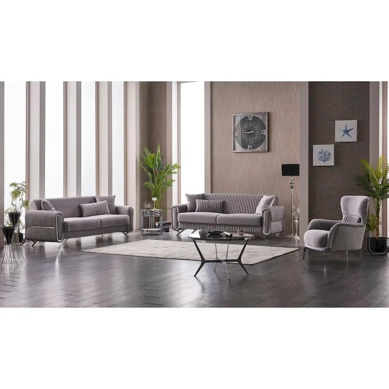 Sofá Cama Convertible Beige / Gris Claro con Almacenamiento, 2 Plazas, Patas de Metal