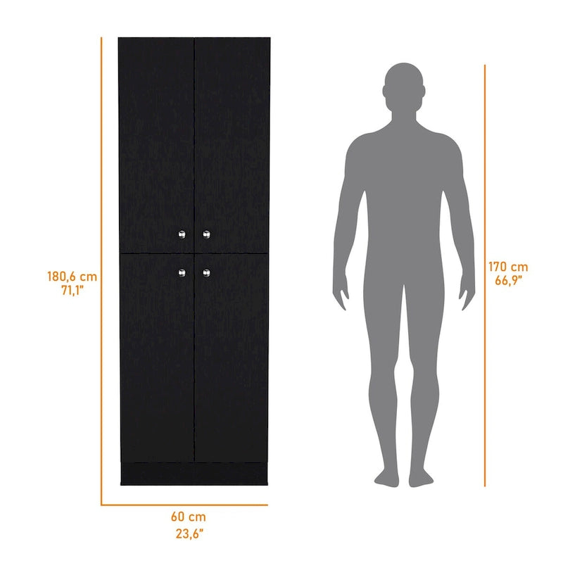 Alacena Negra/Blanca con 4 Puertas y 5 Estantes, Armado para 1 Persona