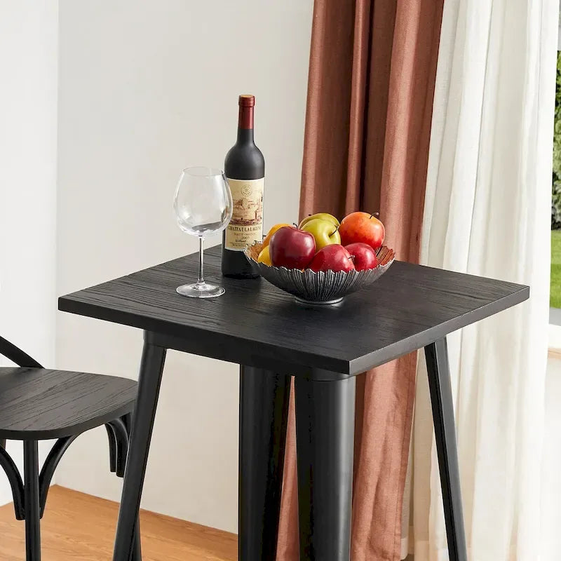 Mesa de bar industrial, Negro/Marrón, Acero y Olmo, 2 personas