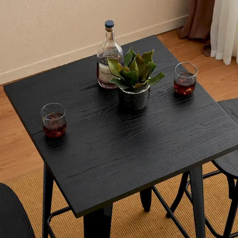 Mesa de bar industrial, Negro/Marrón, Acero y Olmo, 2 personas